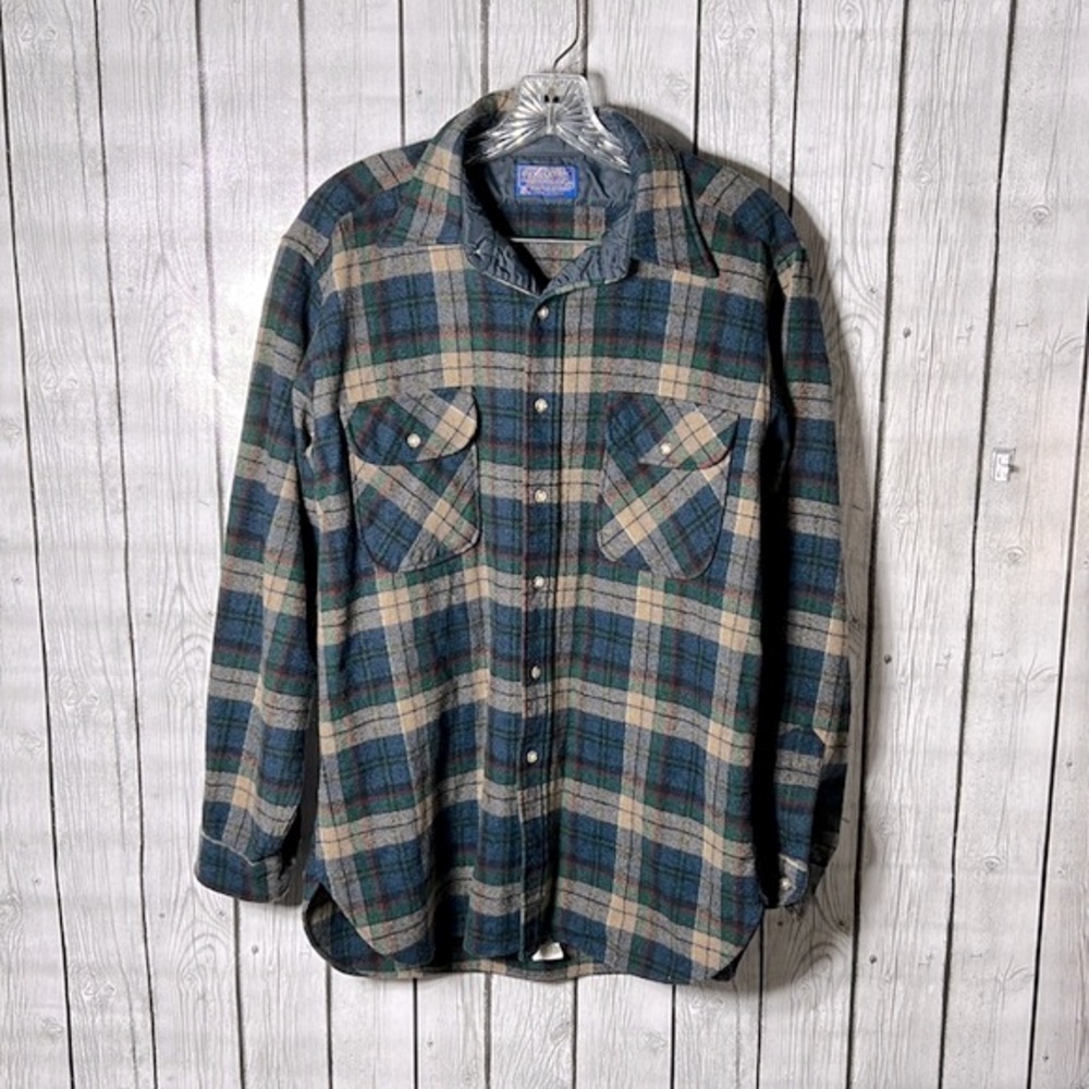 Pendleton 100% Virgen Wool Plaid Button Front Shi… - image 1